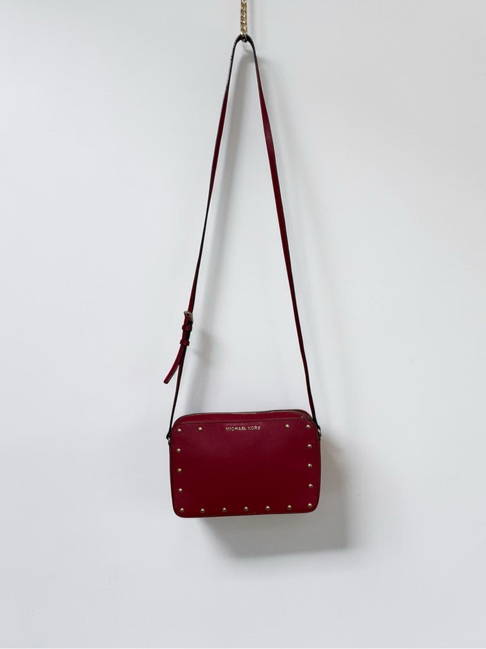 Michael Kors Red Leather Studded Crossbody Bag